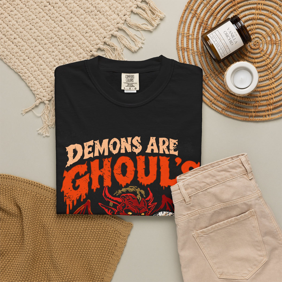 Demons Are Ghouls Best Friend Graphic T-Shirt — Retro Horror Skeleton & Demon Tee