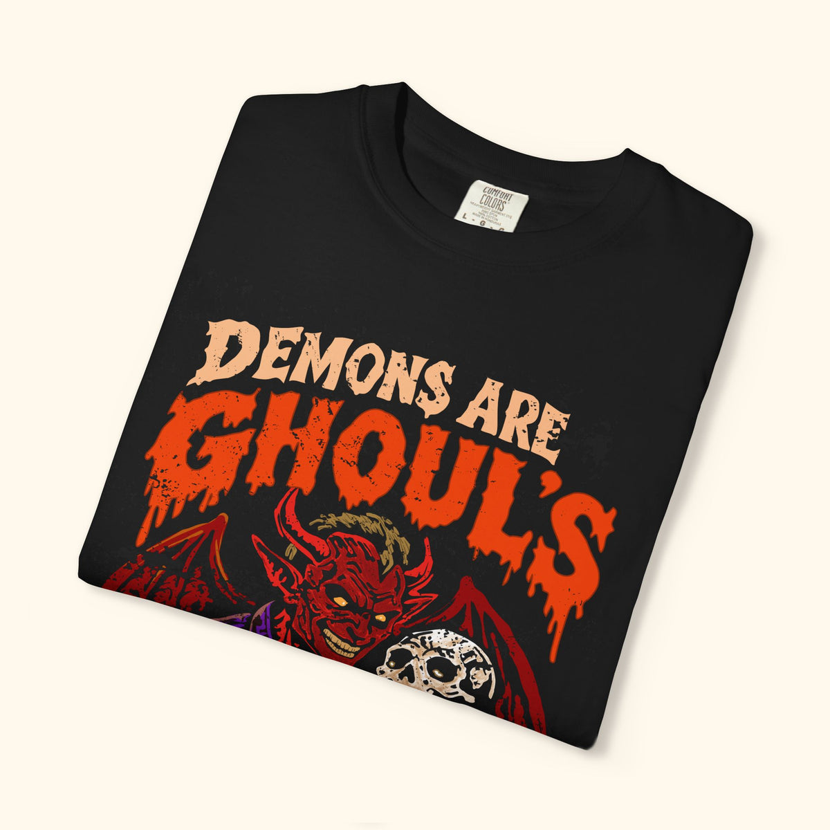 Demons Are Ghouls Best Friend Graphic T-Shirt — Retro Horror Skeleton & Demon Tee