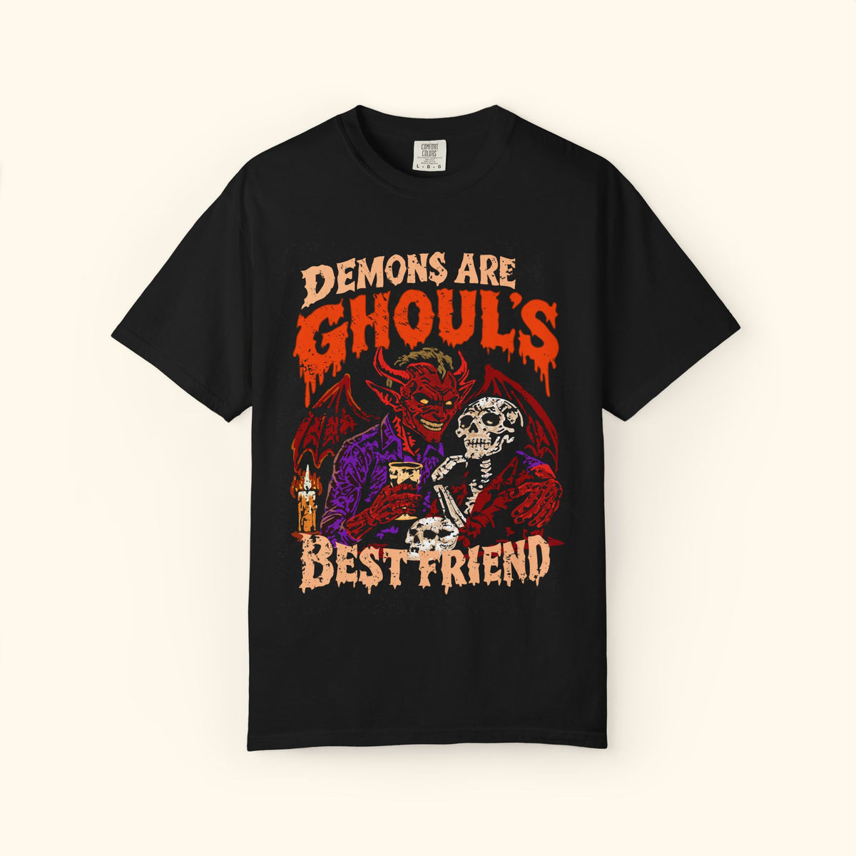 Demons Are Ghouls Best Friend Graphic T-Shirt — Retro Horror Skeleton & Demon Tee